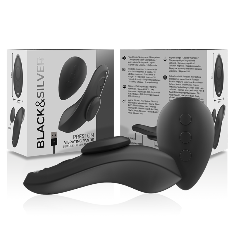 BLACK&SILVER - PRESTON WIEDERAUFLADBARER SILIKON-VIBRATOR-PANTIE SCHWARZ – Bild 6