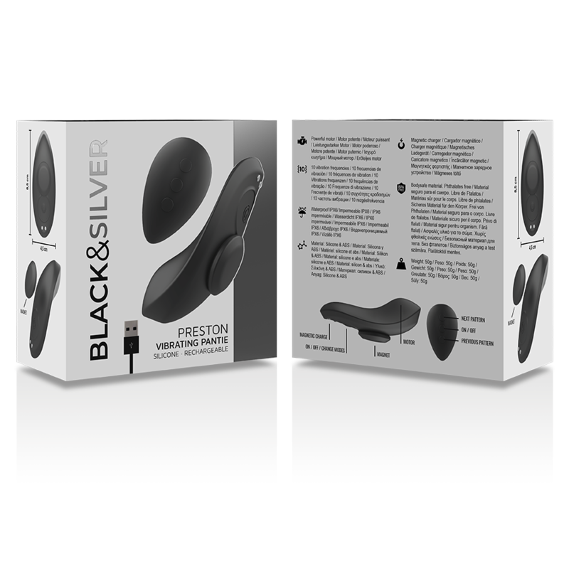 BLACK&SILVER - PRESTON WIEDERAUFLADBARER SILIKON-VIBRATOR-PANTIE SCHWARZ – Bild 7