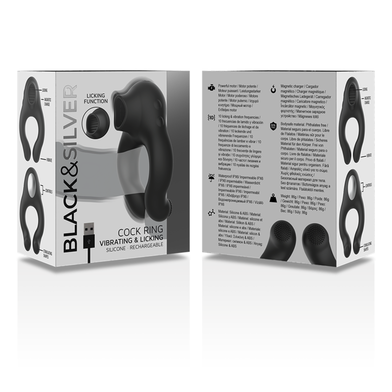BLACK&SILVER - VIBRATORRING AUS SILIKON, 3 MOTOREN, WIEDERAUFLADBAR, SCHWARZ – Bild 7
