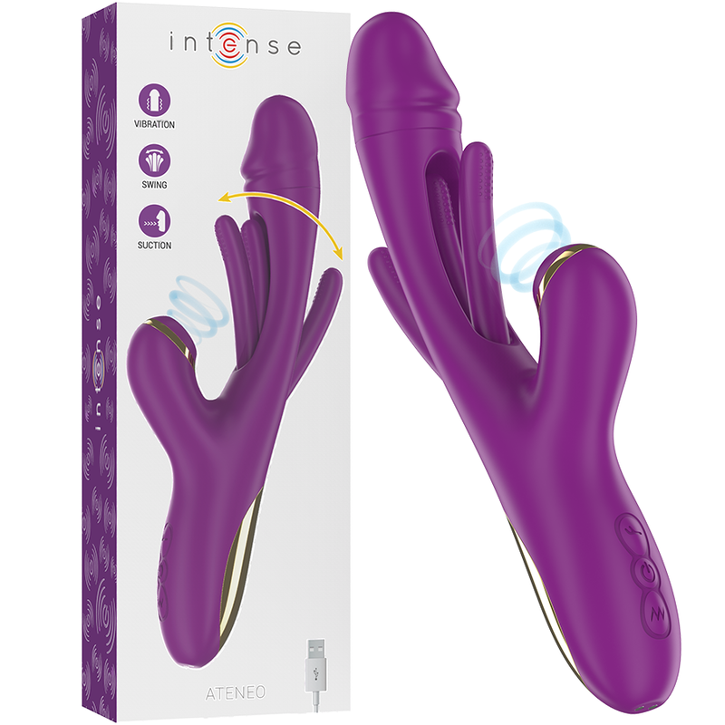 INTENSE - ATENEO WIEDERAUFLADBARER MULTIFUNKTIONSVIBRATOR 7 VIBRATIONEN MIT OSZILLIERENDER ZUNGE UND LILA SAUGROHR