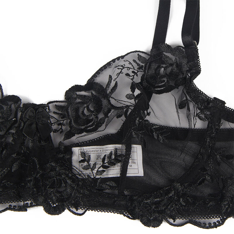 SUBBLIME - SET DE 3 PIEZAS SUJETADOR + TANGA + LIGA ESTAMPADO FLORAL NEGRO S/M – Bild 8