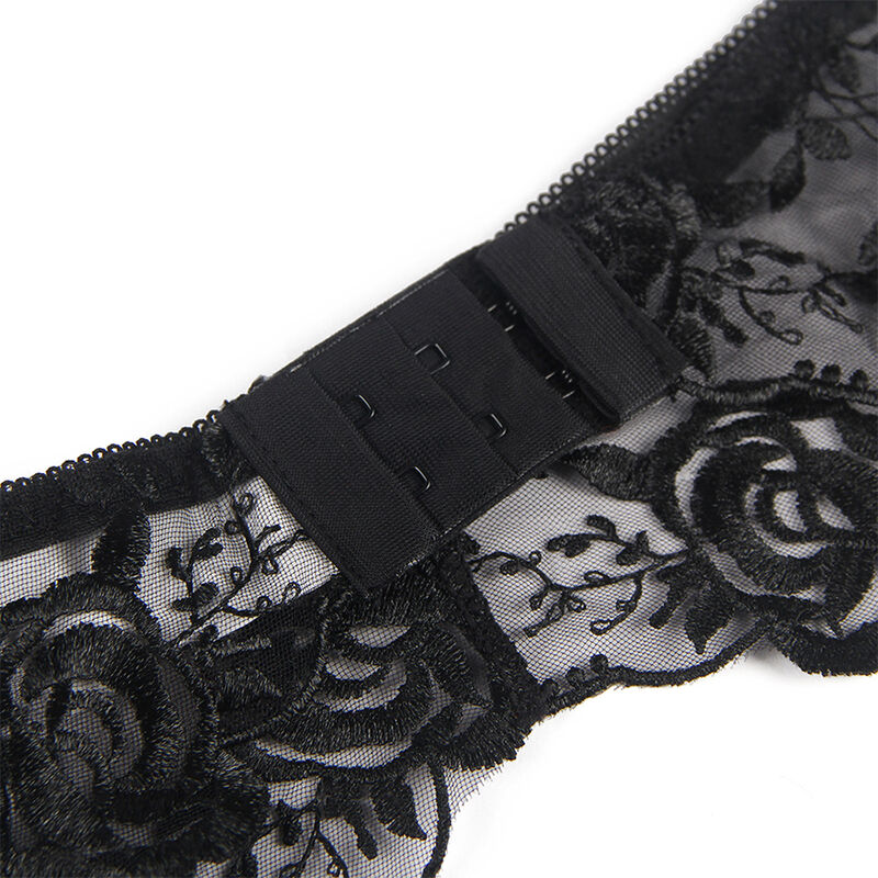 SUBBLIME - SET DE 3 PIEZAS SUJETADOR + TANGA + LIGA ESTAMPADO FLORAL NEGRO S/M – Bild 9