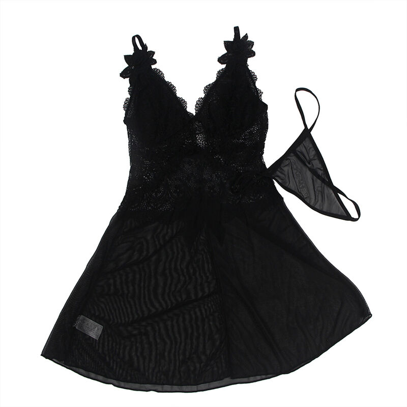 SUBBLIME - BABYDOLL TELA DE TUL DETALLE ENCAJE Y FLOR NEGRO S/M – Bild 9