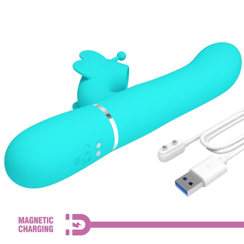 PRETTY LOVE - MULTIFUNKTIONS-KANINCHENVIBRATOR 4 IN 1 SCHMETTERLING AQUAGRÜN – Bild 8