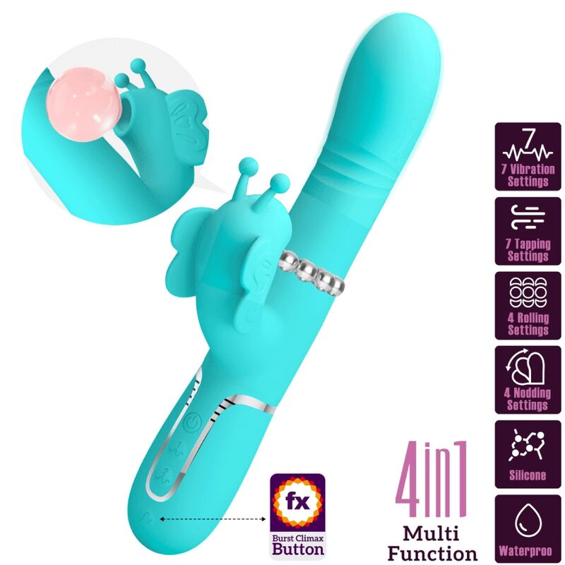 PRETTY LOVE - MULTIFUNKTIONS-KANINCHENVIBRATOR 4 IN 1 SCHMETTERLING AQUAGRÜN – Bild 4
