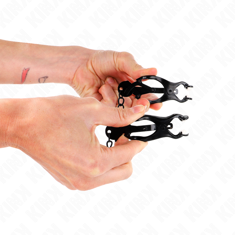 KINK - JAPANISCHE KLEEBLATT-NIPPELKLAMMERN MIT KETTE SCHWARZ 30 CM – Bild 3