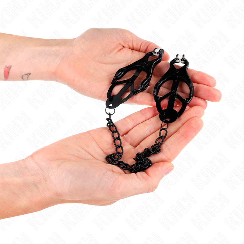 KINK - JAPANISCHE KLEEBLATT-NIPPELKLAMMERN MIT KETTE SCHWARZ 30 CM – Bild 4