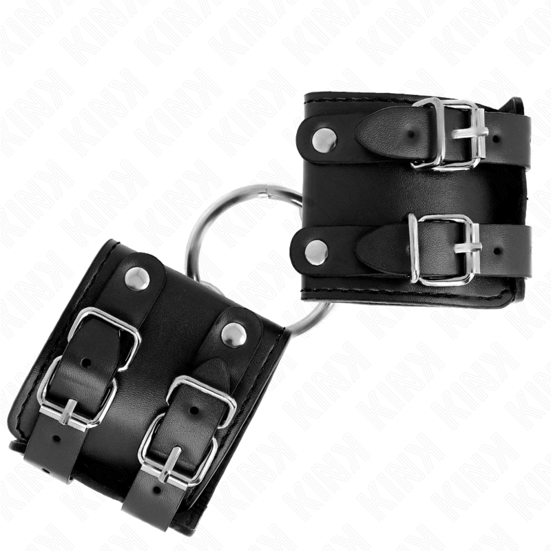 KINK - FESTE HANDGELENKFESSELN MIT RING UND NIETEN VERSTELLBAR SCHWARZ 17-22 CM X 6,5 CM – Bild 3