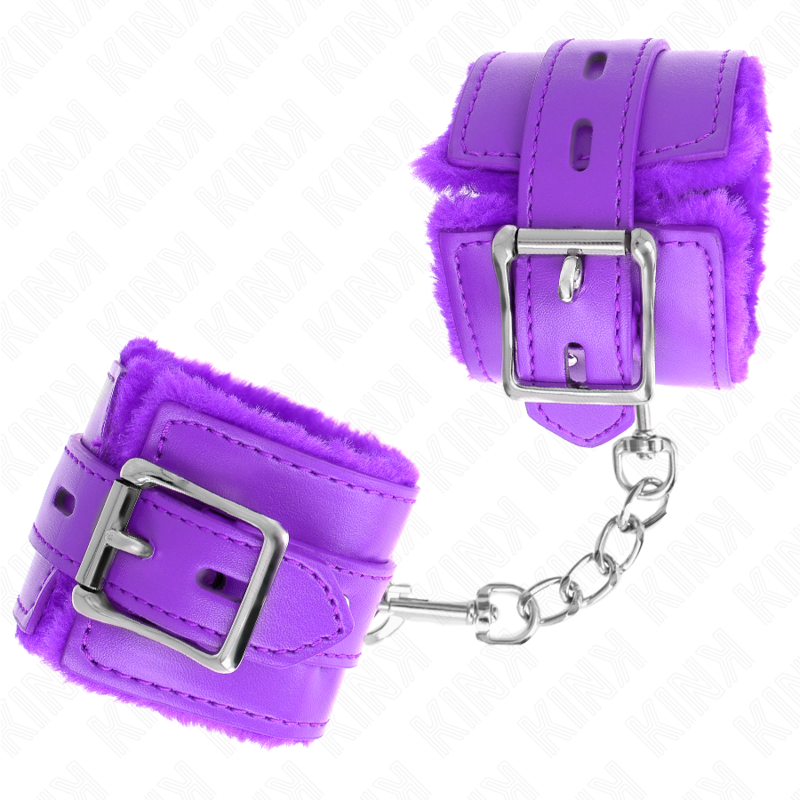 KINK - PELZGEFÜTTERTE HANDGELENKFESSELN MIT QUADRATISCHEN LÖCHERN, LILA UND LILA GÜRTEL, VERSTELLBAR 17-29 CM X 6 CM – Bild 3