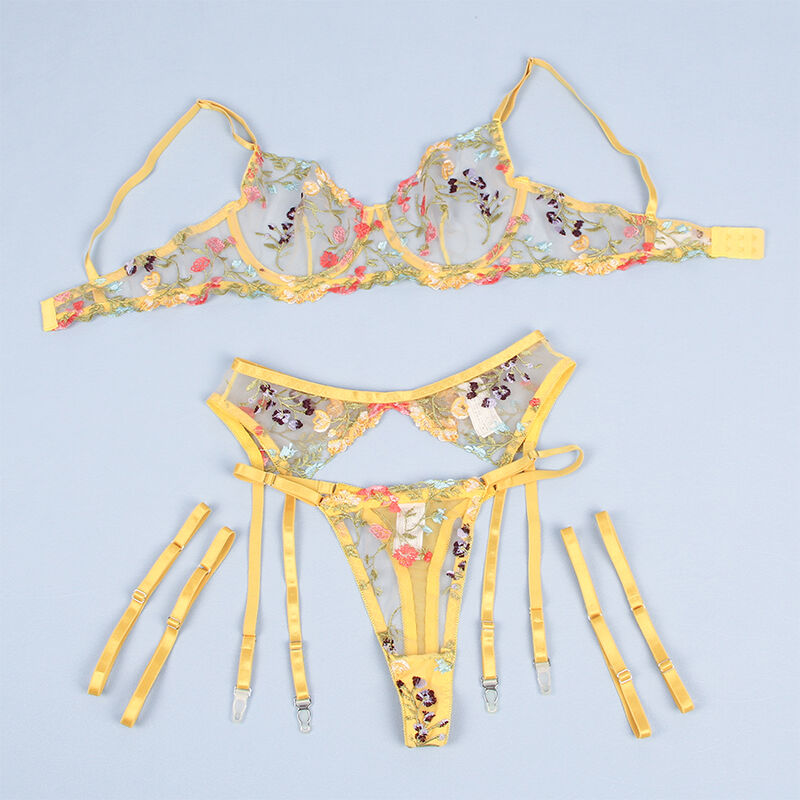 SUBBLIME - 954345 BH + STRING + STRUMPFGÜRTEL BLUMENDESIGN GELB S/M – Bild 9