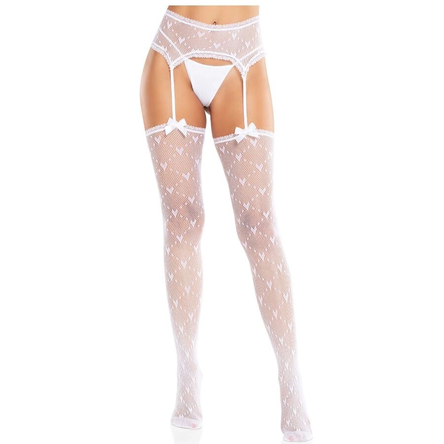 LEG AVENUE - HERZSTRÜMPFE MIT STRUMPFBÄNDERN WEISS