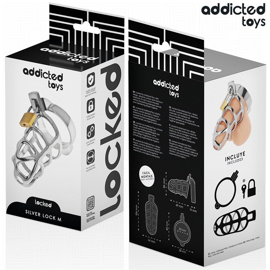 ADDICTED TOYS LOCKED - SILBERNES SCHLOSS PENISKÄFIG METALL GRÖSSE M – Bild 6