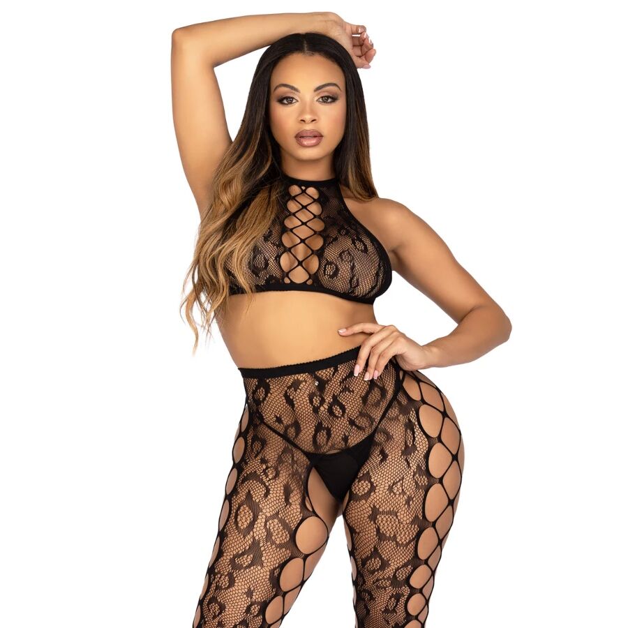 LEG AVENUE - 89372 CROP-TOP- UND SCHRITTLOSE STRUMPFHOSE, SCHWARZ - EINHEITSGRÖSSE – Bild 6