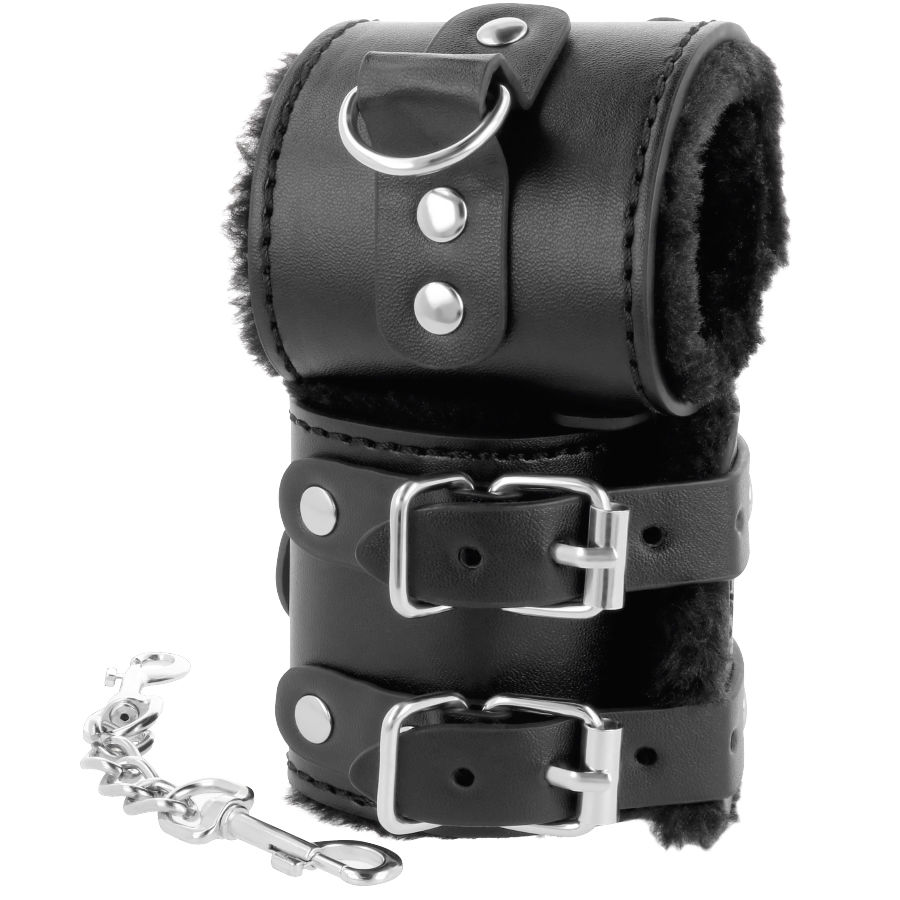 DARKNESS - SCHWARZE, VERSTELLBARE LEDERHANDSCHELLEN MIT FUTTER – Bild 7