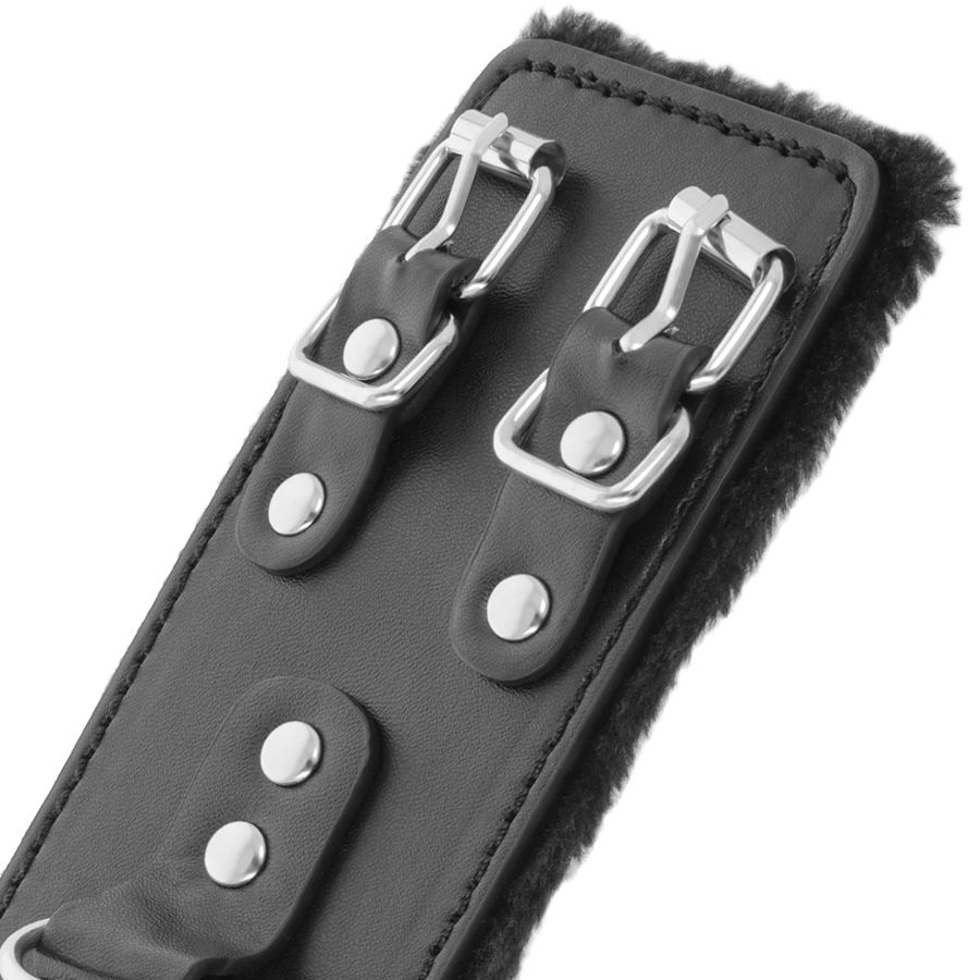 DARKNESS - SCHWARZE, VERSTELLBARE LEDERHANDSCHELLEN MIT FUTTER – Bild 5