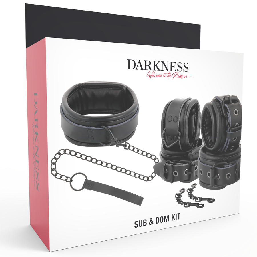 DARKNESS - HANDSCHELLEN UND KRAGEN AUS SCHWARZEM LEDER – Bild 3