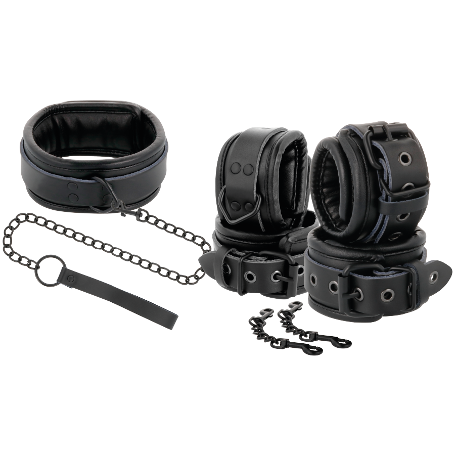 DARKNESS - HANDSCHELLEN UND KRAGEN AUS SCHWARZEM LEDER – Bild 11