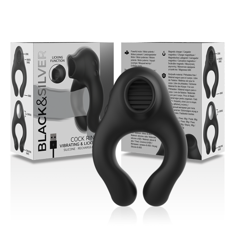 BLACK&SILVER - VIBRATORRING AUS SILIKON, 3 MOTOREN, WIEDERAUFLADBAR, SCHWARZ – Bild 6