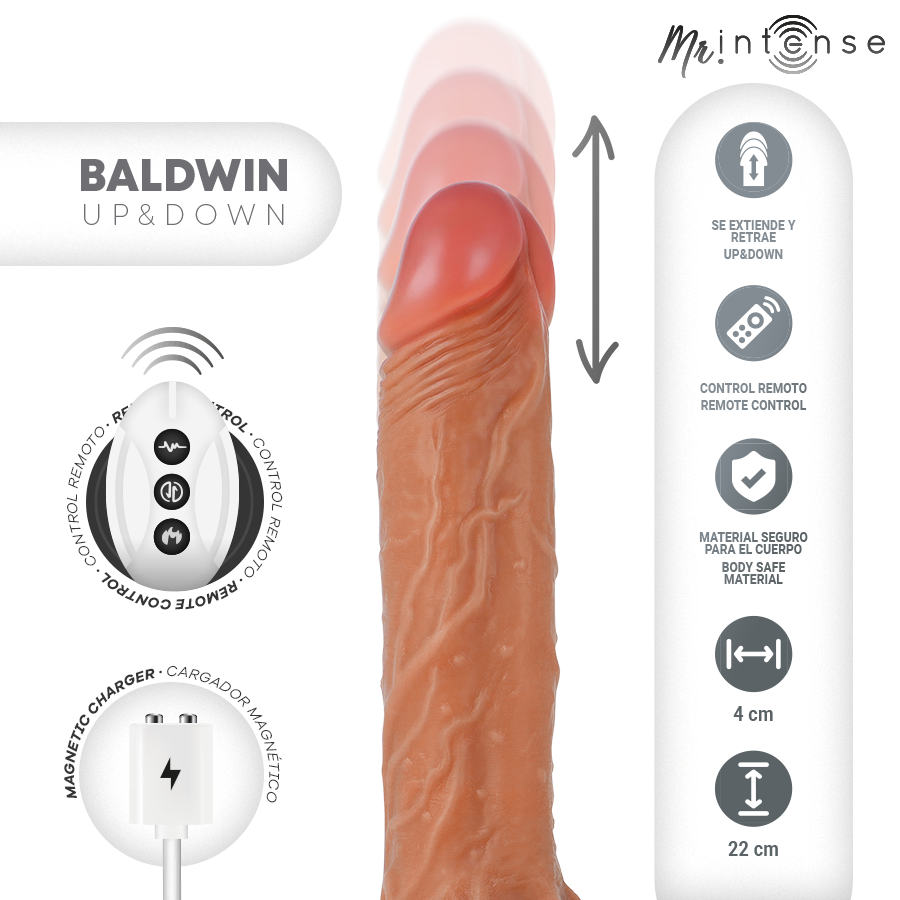 MR INTENSE – BALDWIN REALISTISCHES MULTIFUNKTIONSGERÄT MIT VIBRATION, AUF- UND AB-FERNBEDIENUNG, 22 CM – ODER – 4 CM – Bild 3