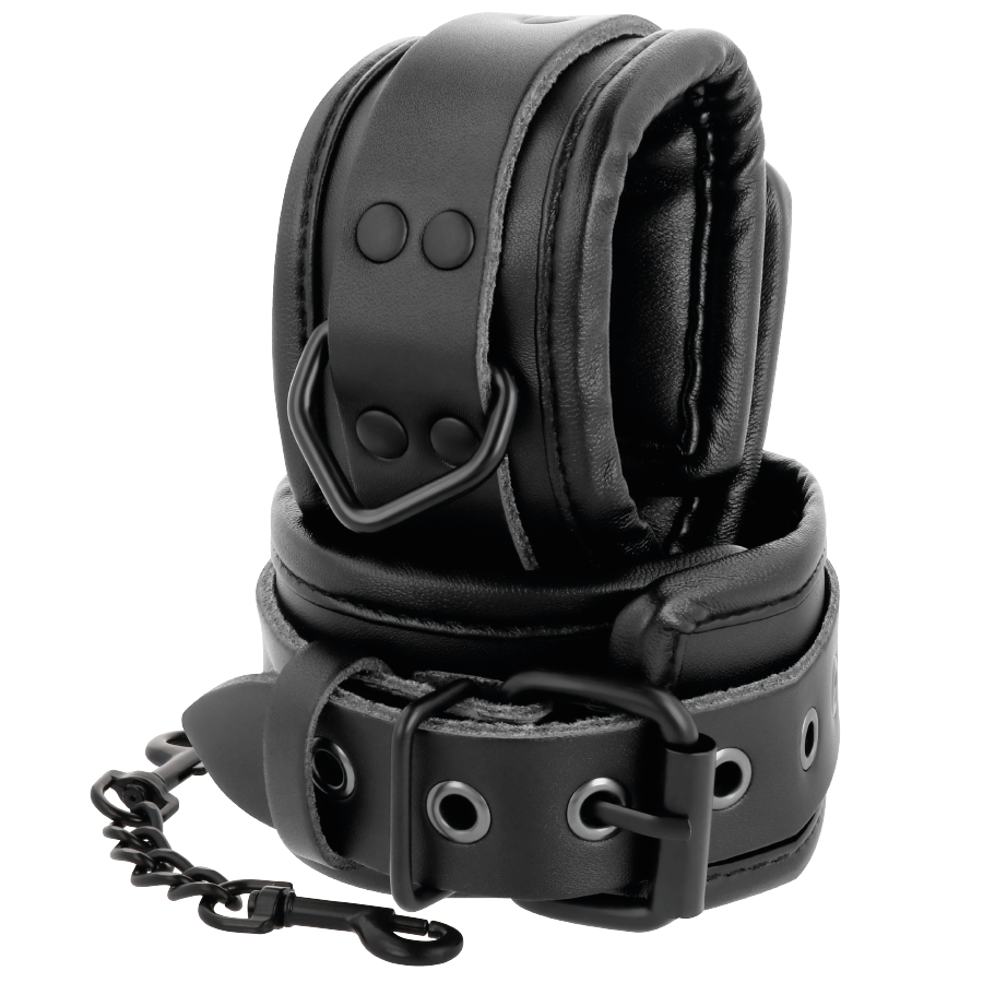 DARKNESS - HANDSCHELLEN UND KRAGEN AUS SCHWARZEM LEDER – Bild 6