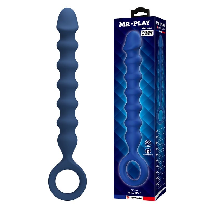 MR PLAY – BLAUE SILIKON-ANALPERLEN & ANALPLUG – Ø – 3,4 CM – 28,5 CM