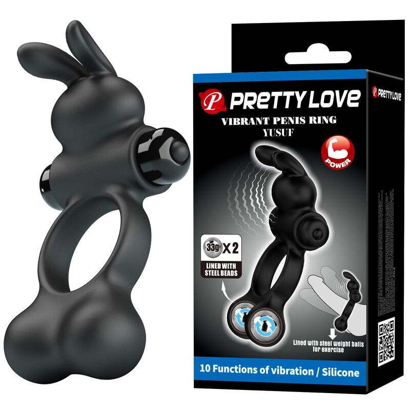 PRETTY LOVE – VIBRIERENDER PENISRING MIT HASE-STIMULATOR, 10 FUNKTIONEN, SCHWARZ – Bild 10