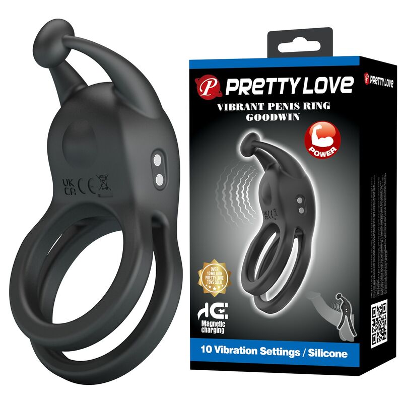 PRETTY LOVE – GOODWIN WIEDERAUFLADBARER DOPPELVIBRIERENDER PENNISRING, SCHWARZ – Bild 10