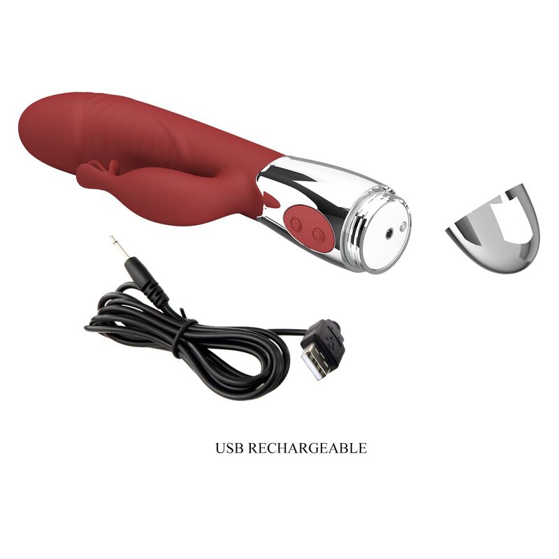 PRETTY LOVE – ROSENHOLZ-HASE-VIBRATOR MIT 30 FUNKTIONEN, USB-AUFLADBAR, ROT – Bild 6