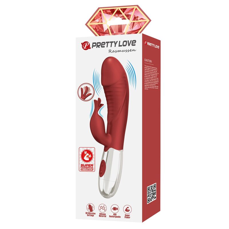 PRETTY LOVE – ROSENHOLZ-HASE-VIBRATOR MIT 30 FUNKTIONEN, USB-AUFLADBAR, ROT – Bild 8