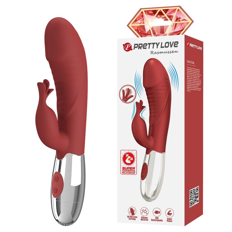PRETTY LOVE – ROSENHOLZ-HASE-VIBRATOR MIT 30 FUNKTIONEN, USB-AUFLADBAR, ROT – Bild 9